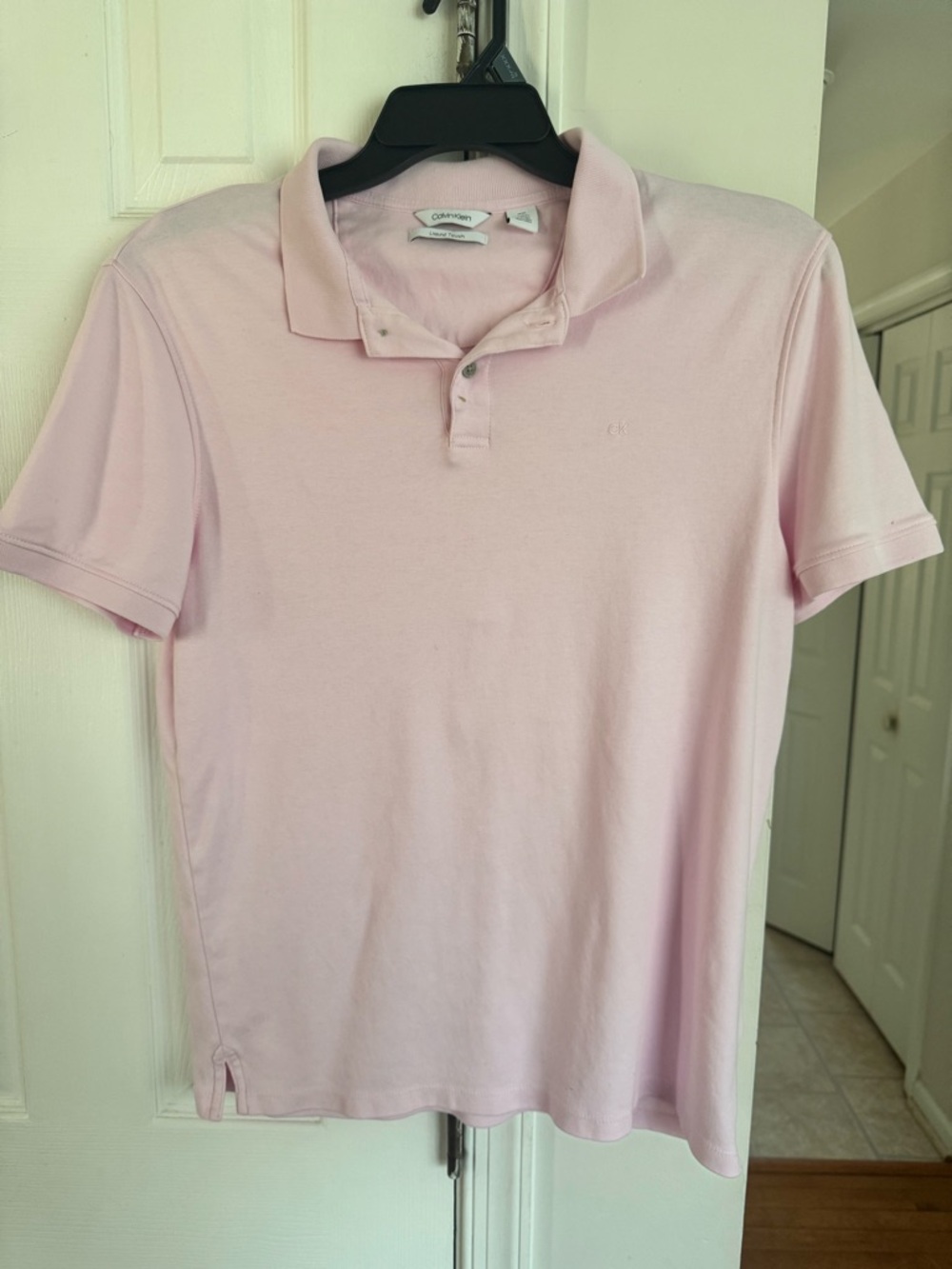Calvin Klein Mens Medium Pink Polo Shirt 100% Cotton Liquid Touch Short Sleeve M